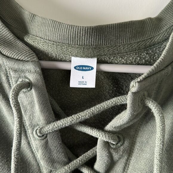Olive green lace up pullover large / B52 - Picture 4 of 4